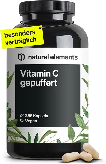 natural elements Vitamin C gepuffert 500 mg, 365 vegane Kapseln