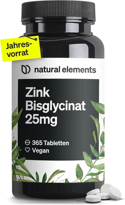 natural elements Zink 25 mg als Bisglycinat, 365 Tabletten